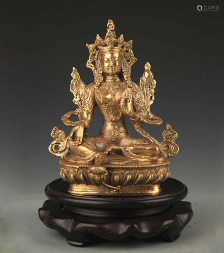 A TIBETAN BUDDHISM BRONZE GREEN TARA STATUE STATUE