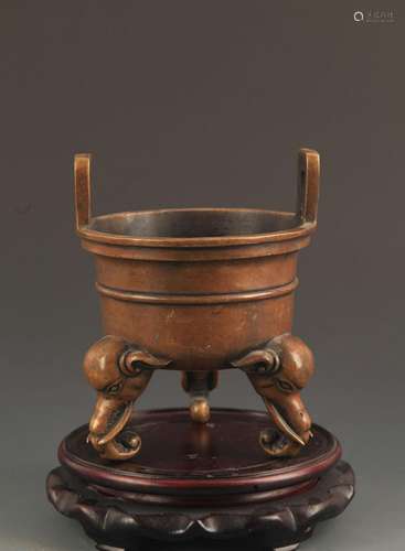 AN ELEPHANT FOOT DOUBLE EAR BRONZE CENSER