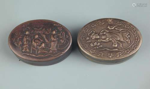 PAIR OF STORY CARVING CHINESE INK BOX