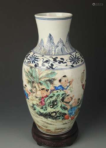 BLUE AND WHITE FAMILLE ROSE GUAN YIN STYLE VASE