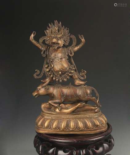 A TIBETAN BUDDHISM BRONZE RED DROP ENMA STATUE