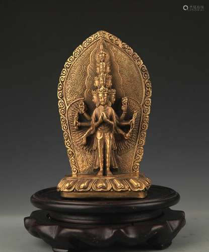 A TIBETAN BUDDHISM BRONZE GUAN YIN STATUE