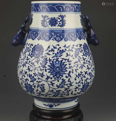 BLUE AND WHITE FLOWER PAINTED DEER HEAD JAR