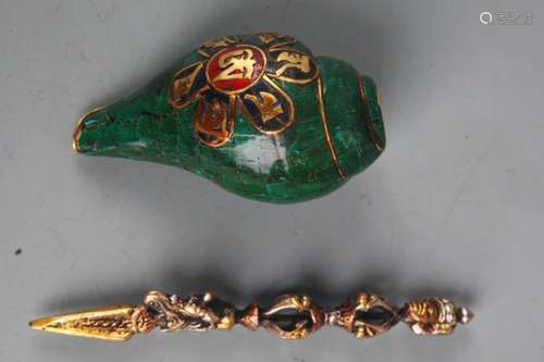 GROUP OF TIBETAN VAJRA AND CONCH