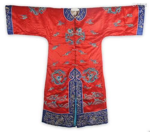 A FINE RED COLOR SMALL HAND MAKING DRAGON EMBROIDERED ROBE