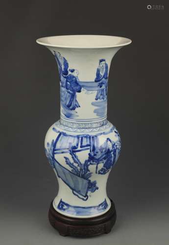 A BLUE AND WHITE STORY PAINTED PHOENIX STYLE VASE