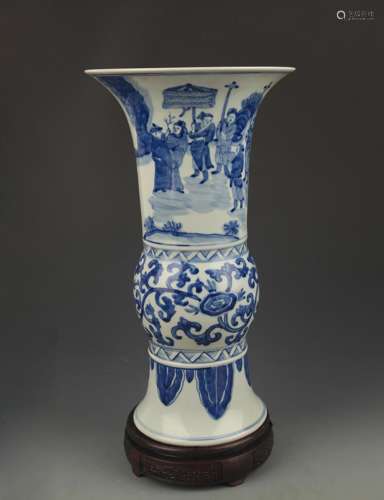 A BLUE AND WHITE STORY PAINT VASE