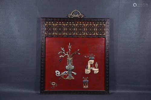 A QING PALACE STYLE RED SANDALWOOD HANGING PANEL