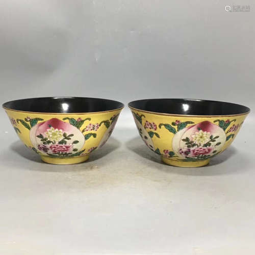 A PAIR OF FLORAL PATTERN WESTERN COLOR BOWLS