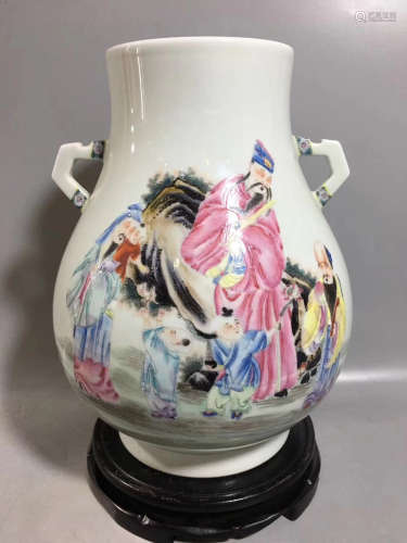 A FAMILLE ROSE FIGURE STORY PATTERN DECORATED TWO EARS GOBLET
