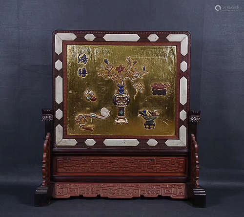 A EAGLRWOOD AND ROSEWOOD BRONZE TABLE SCREEN