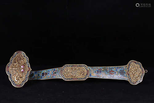 A BRONZE CLOISONNE RUYI ORNAMENT, QING DYNASTY