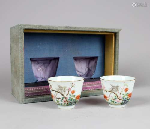 A PAIR OF FAMILLE ROSE 'FLOWER AND BIRDS' CUPS, GUANGXU MARK AND OF THE PERIOD