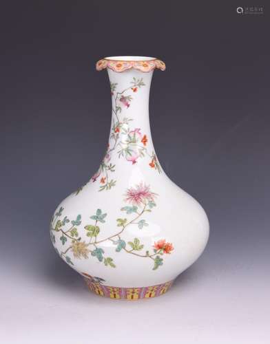 A FAMILLE ROSE 'POMEGRANATE' BOTTLE VASE, QIANLONG MARK, QING DYNASTY