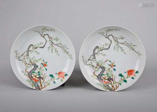 A PAIR OF FAMILLE ROSE DISHES, YONGZHENG MARK, QING DYNASTY