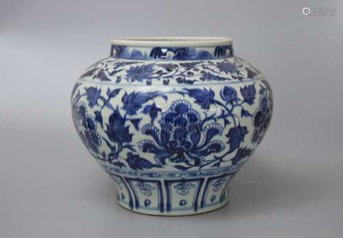 A LARGE BLUE AND WHITE JAR, YUAN DYNASTY