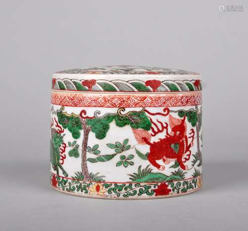 A VERY RARE SMALL POLYCHROME 'UNICORN' JAR, JIAJING MARK AND OF THE PERIOD