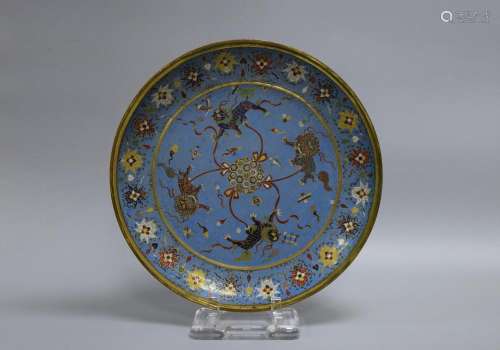 AN UNUSUAL AND LARGE CLOISONNE ENAMEL CHARGER, JINGTAI MARK, MING DYNASTY