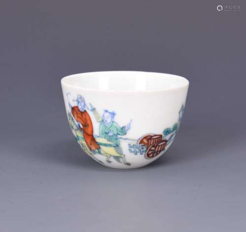 A DOUCAI 'EIGHT IMMORTAL' CUP WITH IMPERIAL POETRY, KANGXI PERIOD