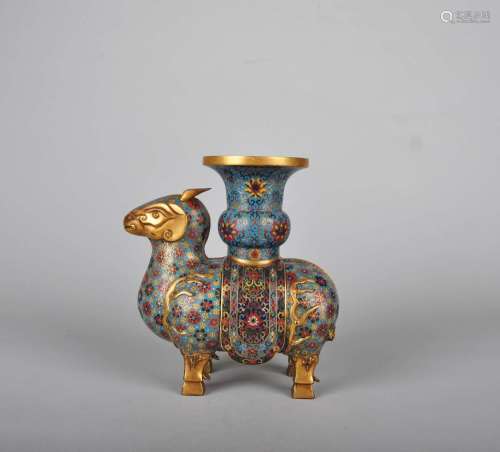 A GILT CLOISONNE ENAMEL FIGURE OF MYTHICAL BEAST, QIANLONG MARK AND PERIOD