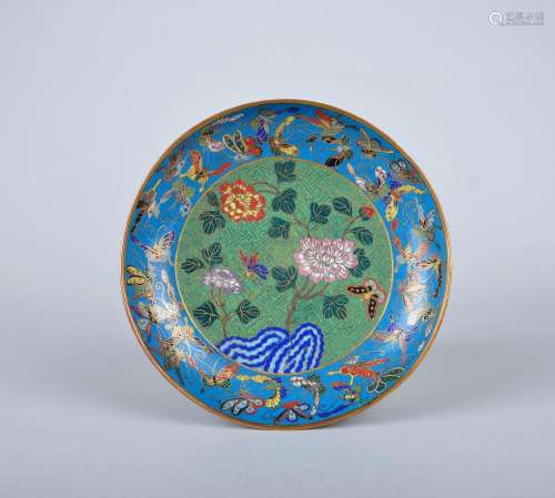 A CLOISONNE ENAMEL 'BUTTERFLY' DISH , 18TH CENTURY