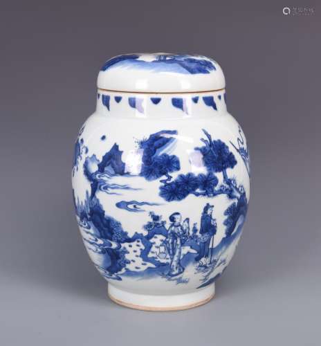 A BLUE AND WHITE JAR AND COVER, KANGXI PERIOD