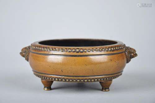 A BRONZE TRIPOD CENSER, 'QING SHU LU' MARK, EARLY QING DYNASTY