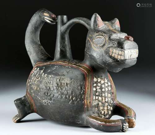 Paracas Polychrome Spouted Jaguar / Snake Vessel, TL'd