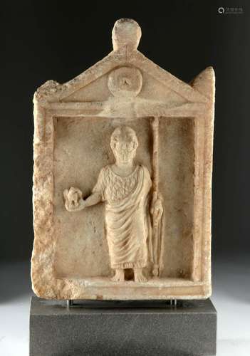 Roman Marble Funerary Stele - Temple w/ Male