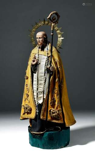 19th C. Mexican Wood Santo - St. Benedict of Nursia