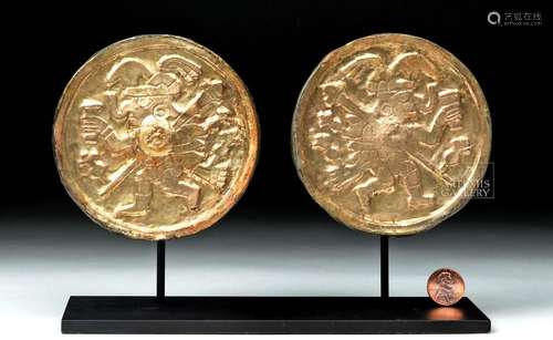 Moche Gilded Copper Ear Spools - Chasquis