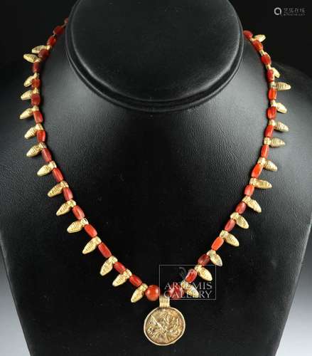 Important Achaemenid Gold & Carnelian Necklace - XRF'd