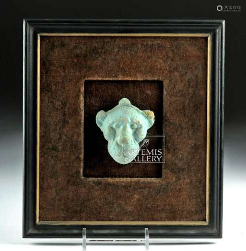 Egyptian Faience Lion Head in Frame w/ TL