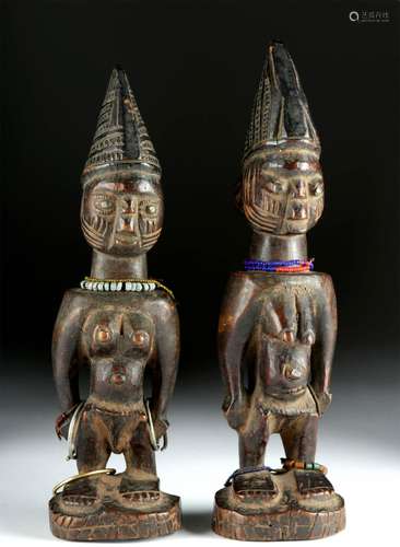 Matched Early 20th C. African Yoruba Wooden Ibeji Twins