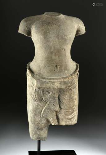 Impressive 10th C. Khmer Stone Torso of Man