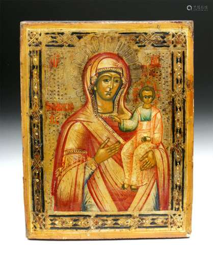 19th Century Russian Painted Icon - Mother of God