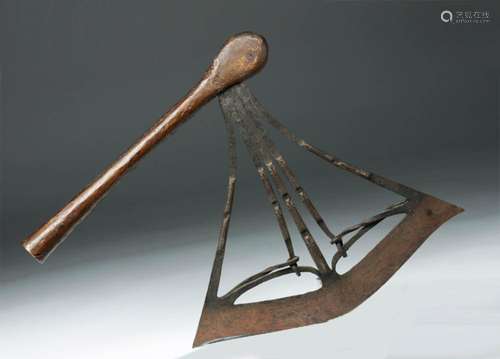 Early 20th C. Songye Wood, Iron, & Copper Prestige Axe