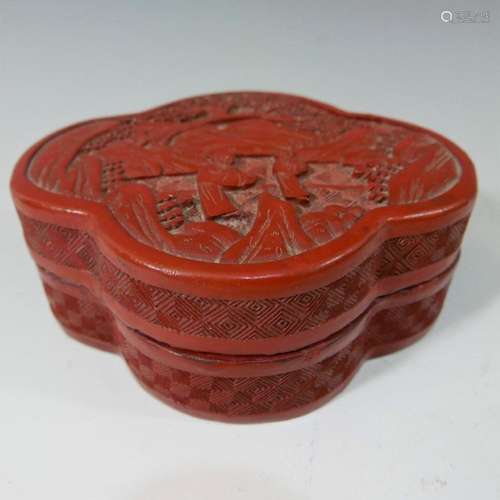 ANTIQUE CHINESE CARVED LACQUER CINNABAR BOX - 19TH CENTURY