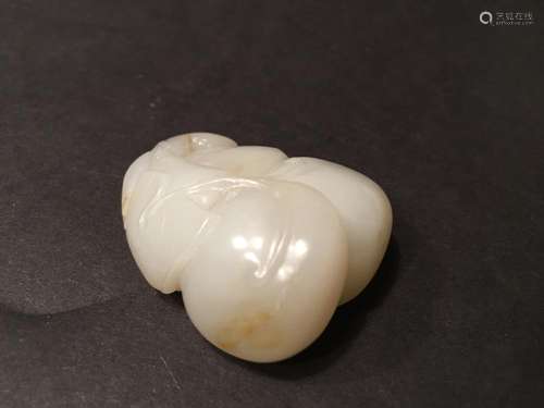 ANTIQUE Large Chinese White Jade Pendant with double Gourd carvings, 18th Century