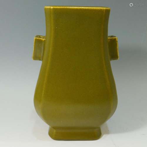 TEADUST GLAZED SQUARE VASE. INCISED QIANLONG MARK