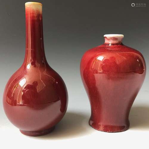 TWO ANTIQUE RED GLAZED VASE,19C