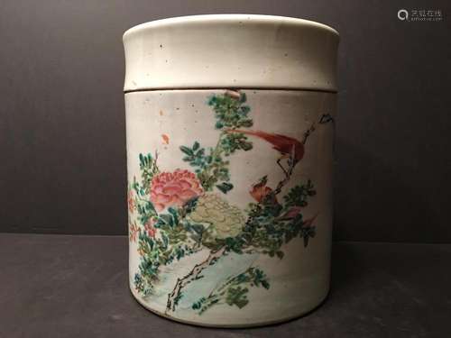 ANTIQUE Large Chinese Su San Cai Covered Jar, late 19th Century