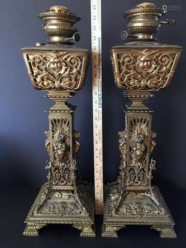 ANTIQUE Brass Oil Lamps, 25