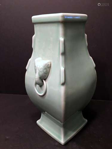 ANTIQUE Chinese Square Monochrome green vase, Yongzheng mark and period