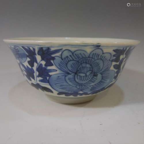 ANTIQUE CHINESE BLUE WHITE BOWL - KANGXI PERIOD