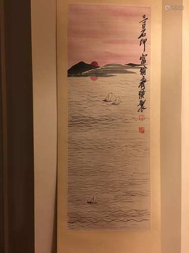 FINE Chinese Watercolor Scroll painting, Marked by Qi Baishi