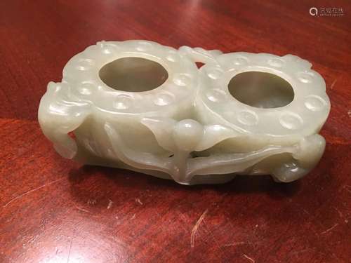 Old Large Chinese Carved Celadon White Jade Washer, 19th century