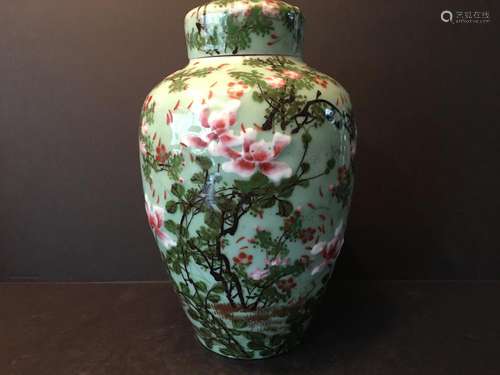 ANTIQUE Chinese Celadon Flower Jar Vase, late 19th Century, 13