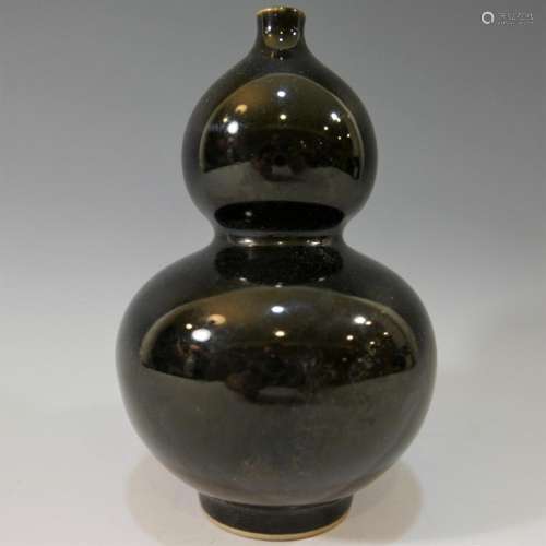 CHINESE ANTIQUE BLACK GLAZED HULU VASE - 18TH CENTURY