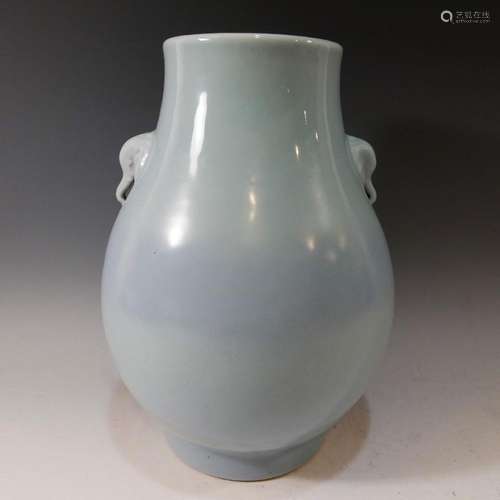 CHINESE ANTIQUE CLARE DE LUNE DOUBLE ELEPHANT HANDLE VASE - YONGZHENG